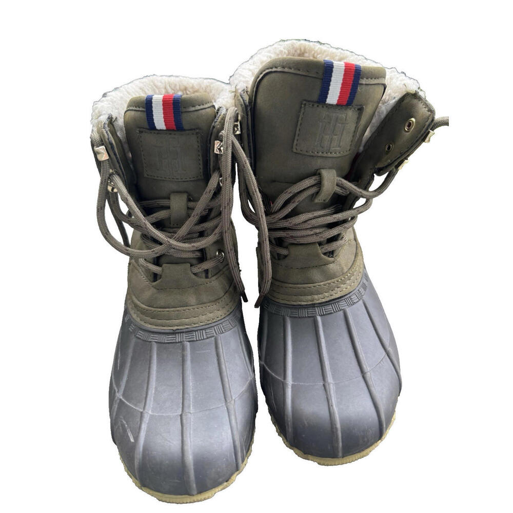Tommy Hilfiger Women’s Duck Boots Olive Green Sherpa Lined Waterproof Size 7